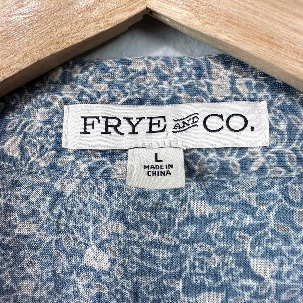 Frye Long Sleeve‎ Top Sz L Monica Floral Boho Dusky Blue Babydoll Crinkle Tunic - Picture 2 of 12